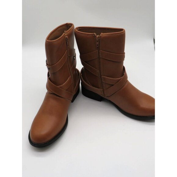 Yoki Womens Brown Faux Leather Buckled Mid-Calf Boots Size 9 NEW - Picture 7 of 7